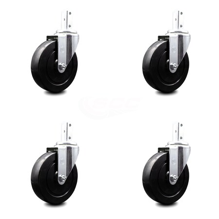 Service Caster 5 Inch Hard Rubber Wheel Swivel 7/8 Inch Square Stem Caster Set SCC-SQ20S514-HRS-78-4